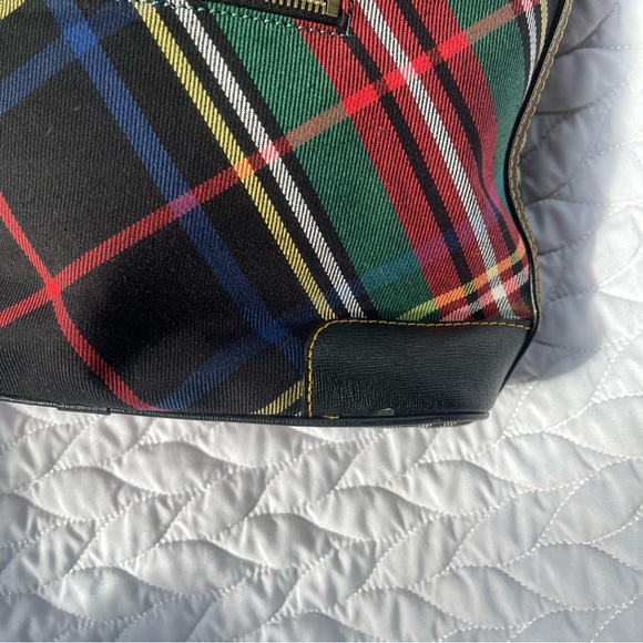 Dooney & Bourke Tartan Plaid Richmond Shopper Bag Tote Black Red Green 2 Handle - Picture 5 of 14